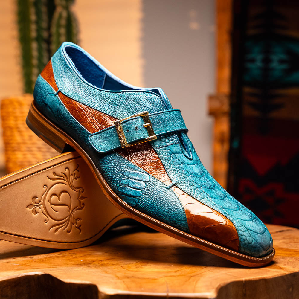 レザーシューズ SHOE&SEWE Medoc Belvedere Marte Genuine Ostrich Shoes Antique Ocean / Antique
