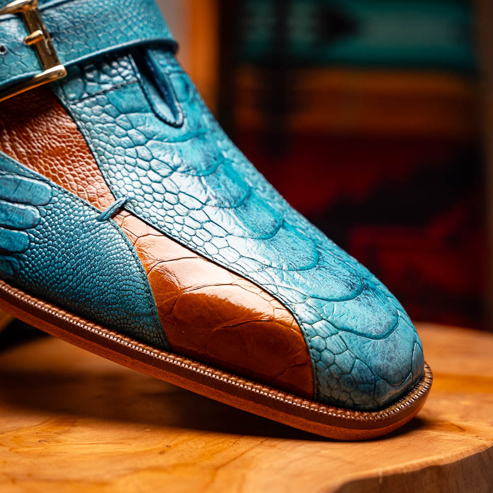 Belvedere Marte Genuine Ostrich Shoes Antique Ocean / Antique