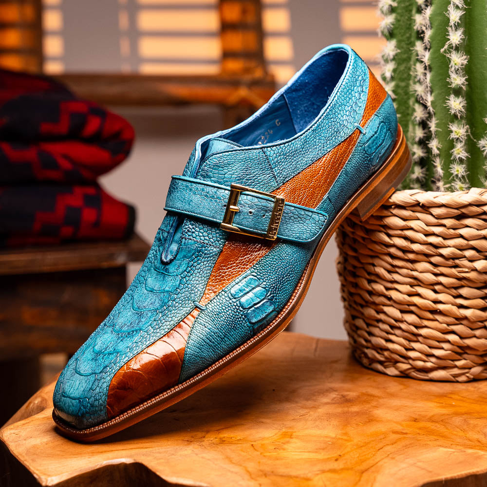 Belvedere Marte Genuine Ostrich Shoes Antique Ocean / Antique Brandy