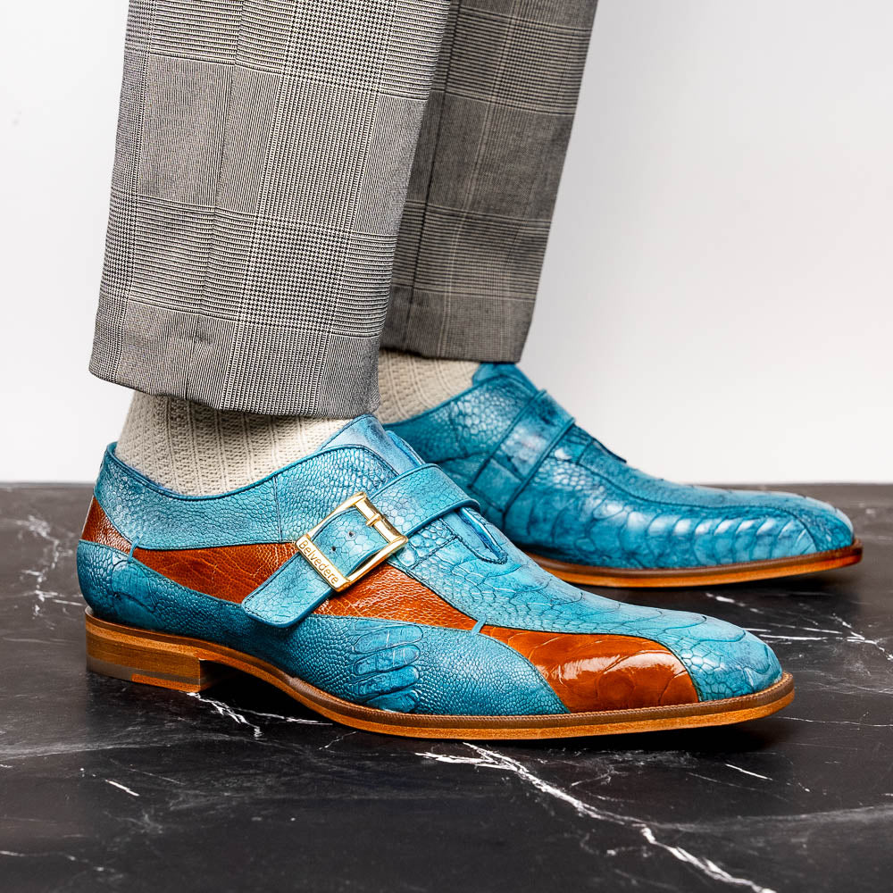 Belvedere Marte Genuine Ostrich Shoes Antique Ocean / Antique