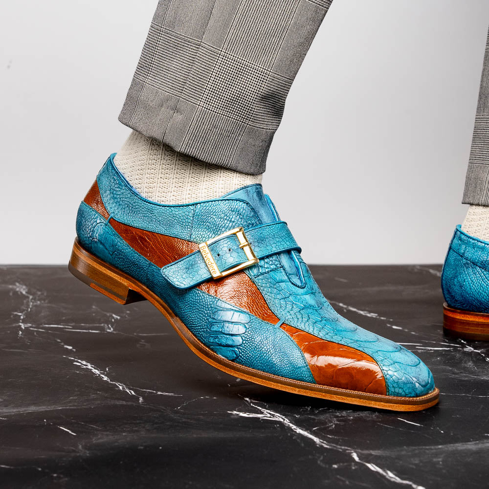Belvedere Marte Genuine Ostrich Shoes Antique Ocean / Antique Brandy