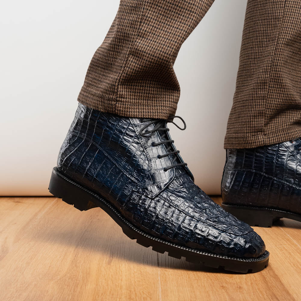 Marco Di Milano Martinelli Caiman Crocodile Chukka Boots Navy