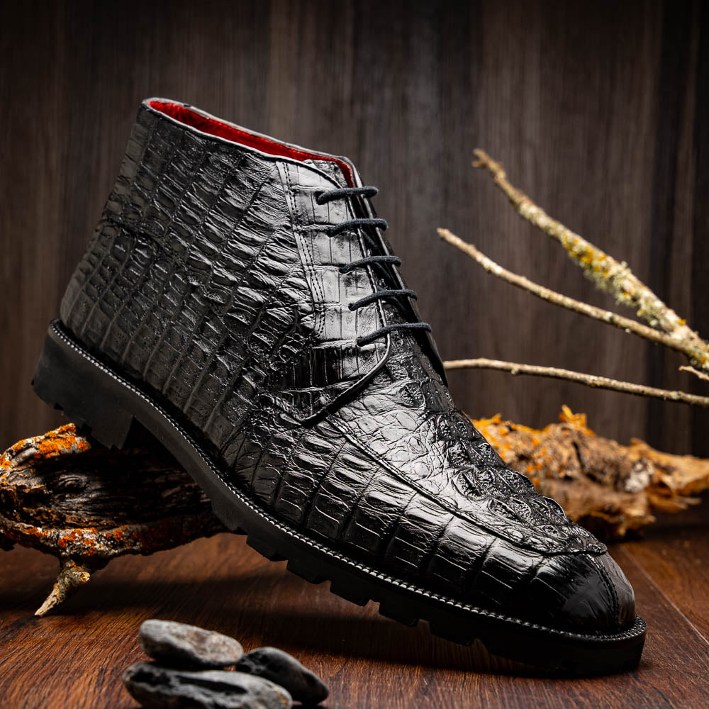 Marco Di Milano Martinelli Caiman Crocodile Chukka Boots Black