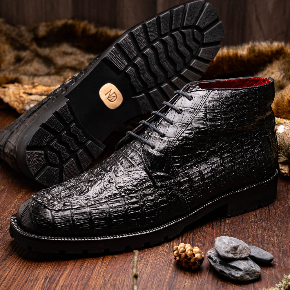 Marco Di Milano Martinelli Caiman Crocodile Chukka Boots Black