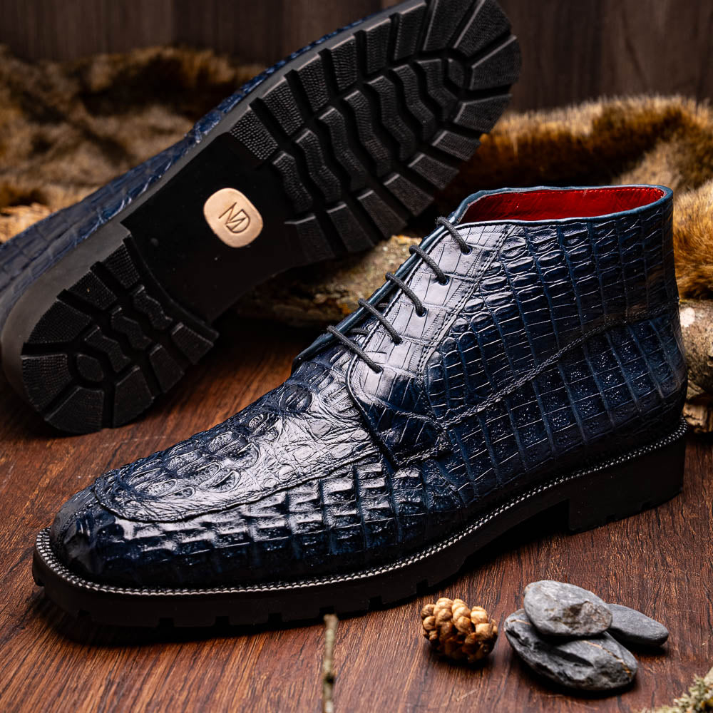 Marco Di Milano Martinelli Caiman Crocodile Chukka Boots Navy