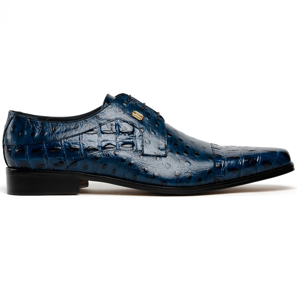 Maseratti Assenzio 3012 Embossed Crocodile & Ostrich Derby Shoes Blue
