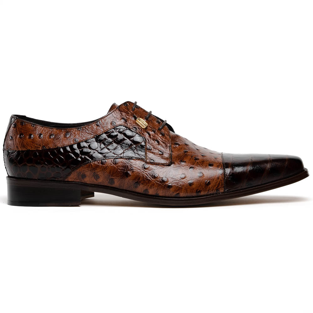 Maseratti Assenzio 3012 Embossed Crocodile & Ostrich Derby Shoes Brown