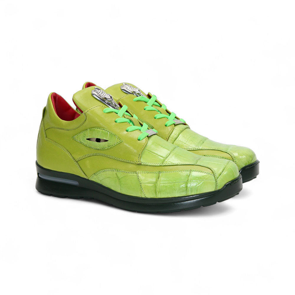 Fennix Mason Leather & Alligator Sneakers Lime | MensDesignerShoe.com
