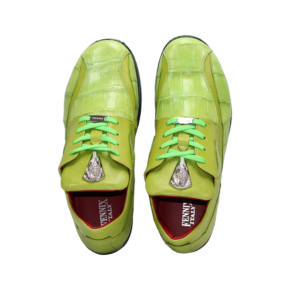 Fennix Mason Leather & Alligator Sneakers Lime | MensDesignerShoe.com