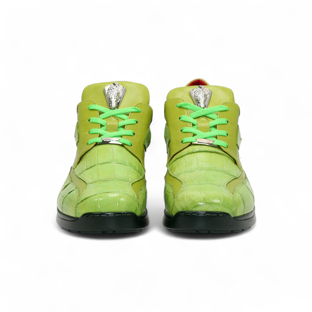 Fennix Mason Leather & Alligator Sneakers Lime | MensDesignerShoe.com