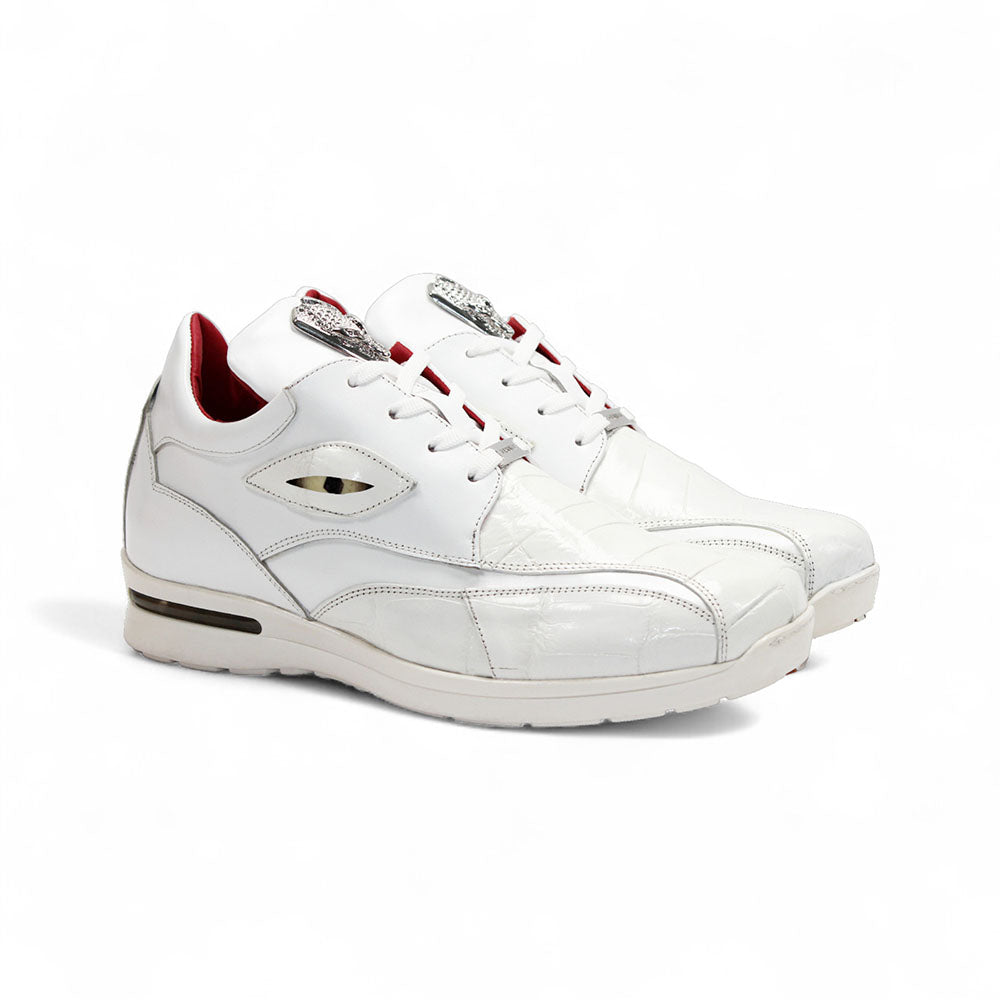 Fennix Mason Leather & Alligator Sneakers White | MensDesignerShoe.com