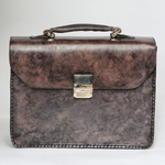 Massimiliano Stanco Barbera Hand Antiqued Gusset Briefcase Old Gray