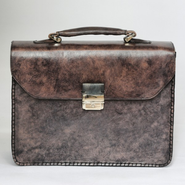 Massimiliano Stanco Barbera Hand Antiqued Gusset Briefcase Old Gray