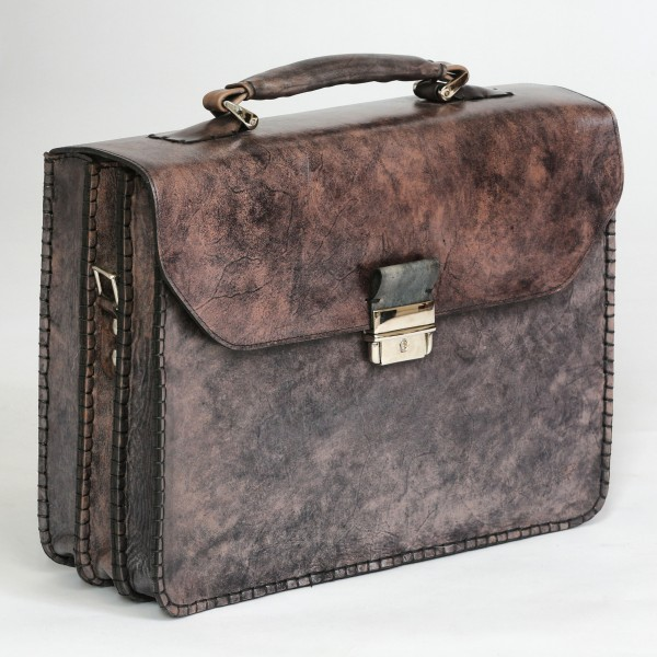 Massimiliano Stanco Barbera Hand Antiqued Gusset Briefcase Old Gray