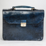 Massimiliano Stanco Barbera Hand Antiqued Gusset Briefcase Cobalt Blue