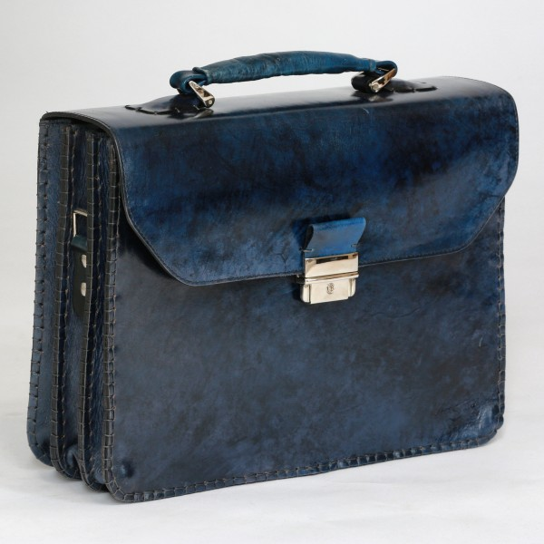Massimiliano Stanco Barbera Hand Antiqued Gusset Briefcase Cobalt Blue