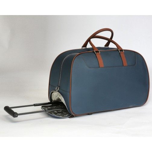 Massimiliano Stanco Boston Trolley Bag Blue / Chestnut