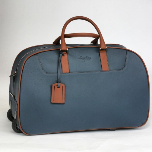 Massimiliano Stanco Boston Trolley Bag Blue / Chestnut