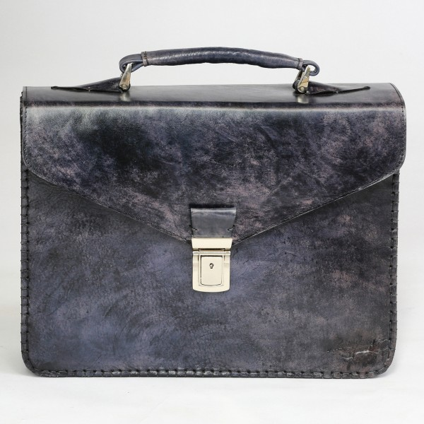 Massimiliano San Babila Hand Antiqued Gusset Briefcase Brushed Denim
