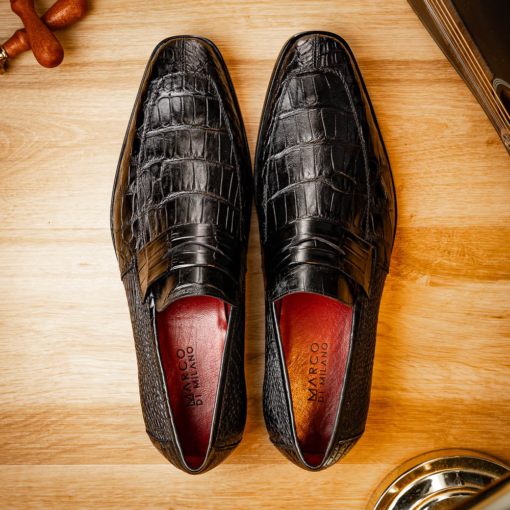 Marco Di Milano Matteo Alligator Penny Loafer Black
