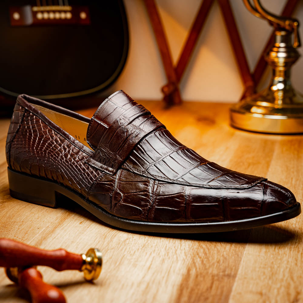 Marco Di Milano Matteo Alligator Penny Loafer Brown