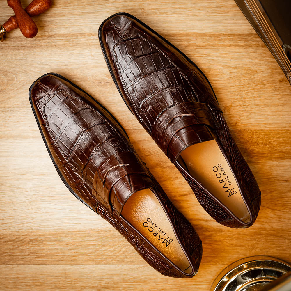 Marco Di Milano Matteo Alligator Penny Loafer Brown