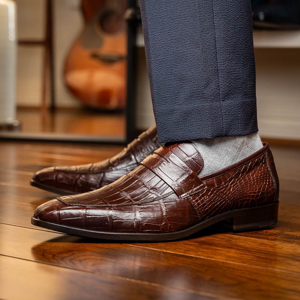 Marco Di Milano Matteo Alligator Penny Loafer Brown