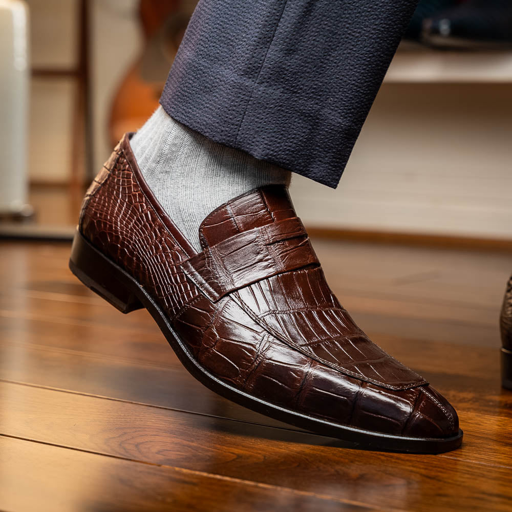 Marco Di Milano Matteo Alligator Penny Loafer Brown