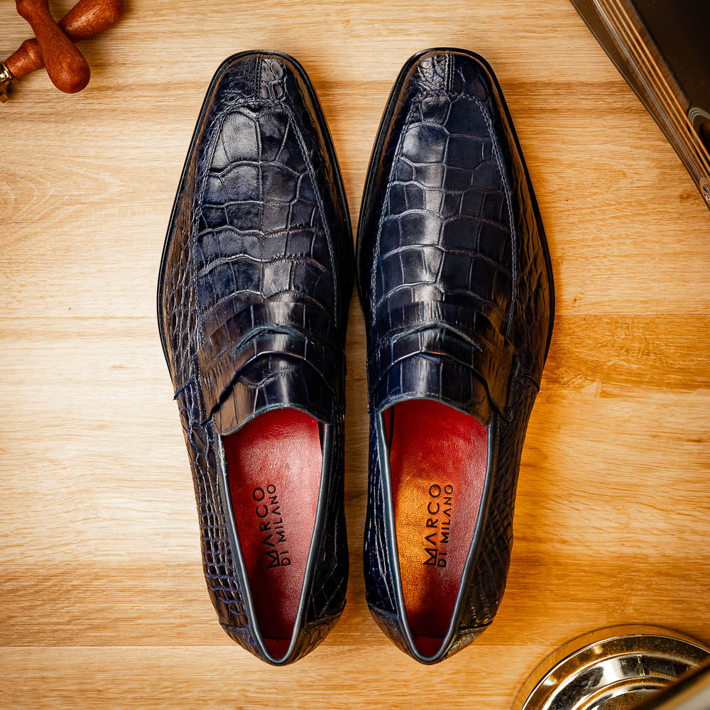Marco Di Milano Matteo Alligator Penny Loafer Navy
