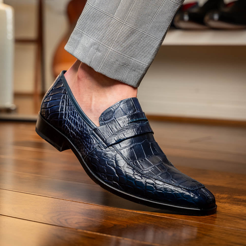 Marco Di Milano Matteo Alligator Penny Loafer Navy