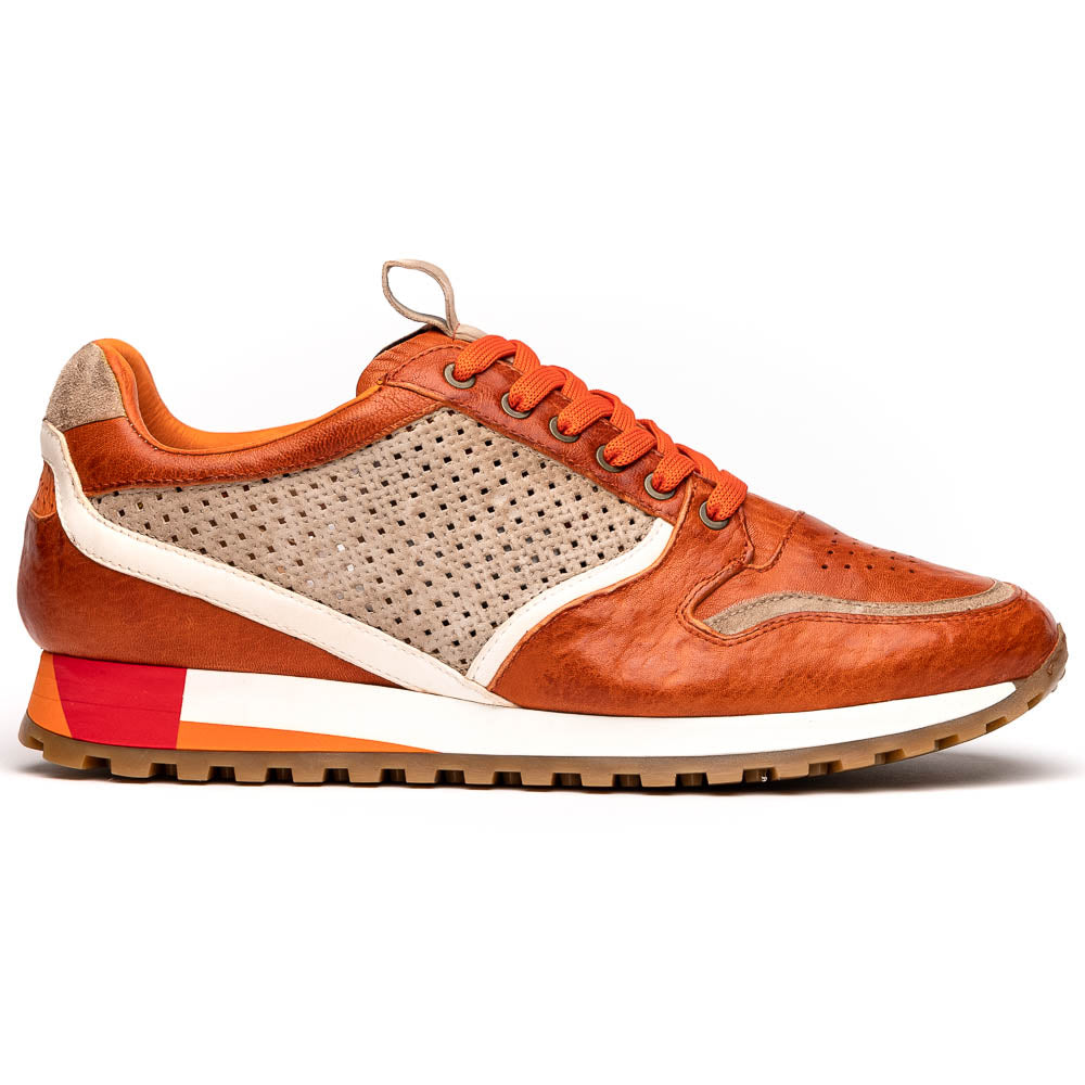 Zelli Matteo Calfskin / Perforated Suede Sneakers Burnt Orange