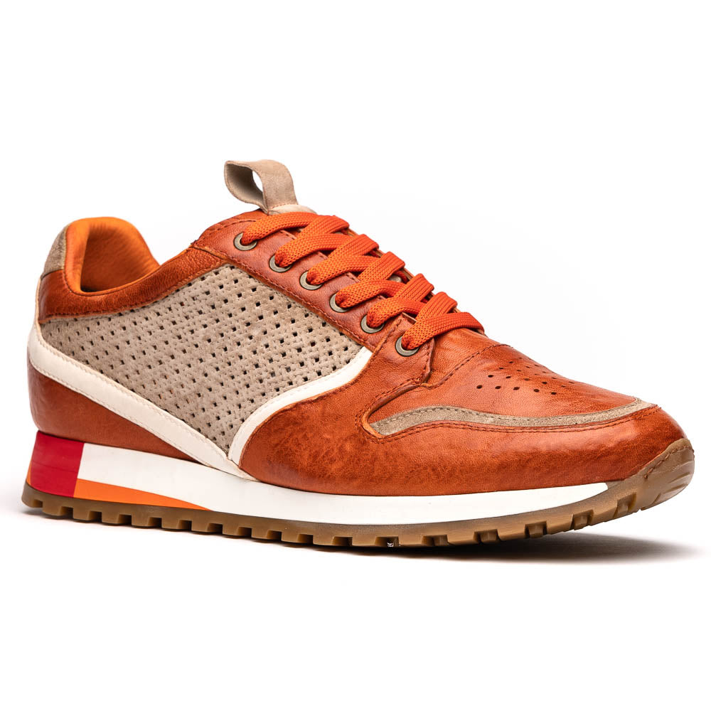 Zelli Matteo Calfskin / Perforated Suede Sneakers Burnt Orange