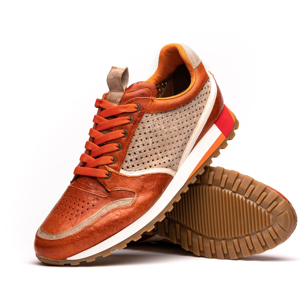 Zelli Matteo Calfskin / Perforated Suede Sneakers Burnt Orange
