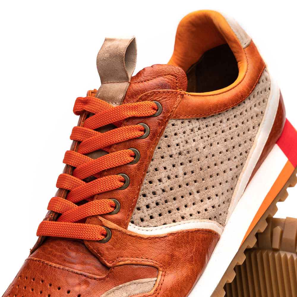 Zelli Matteo Calfskin / Perforated Suede Sneakers Burnt Orange