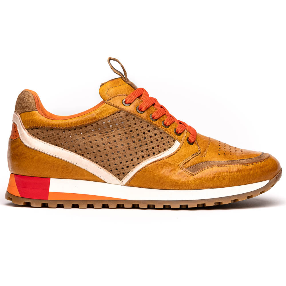 Zelli Matteo Calfskin / Perforated Suede Sneakers Mustard