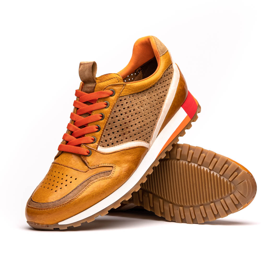 Zelli Matteo Calfskin / Perforated Suede Sneakers Mustard (65-224-MUS)