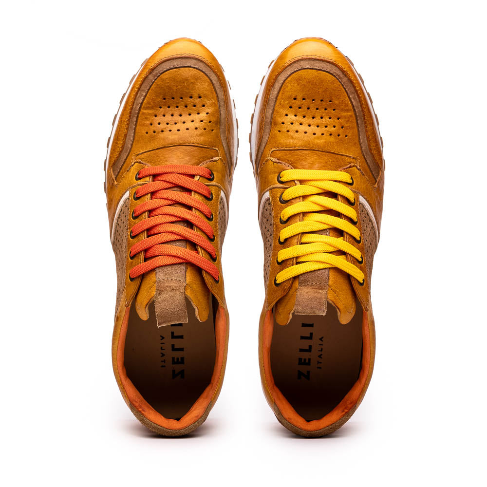 Zelli Matteo Calfskin / Perforated Suede Sneakers Mustard (65-224-MUS)