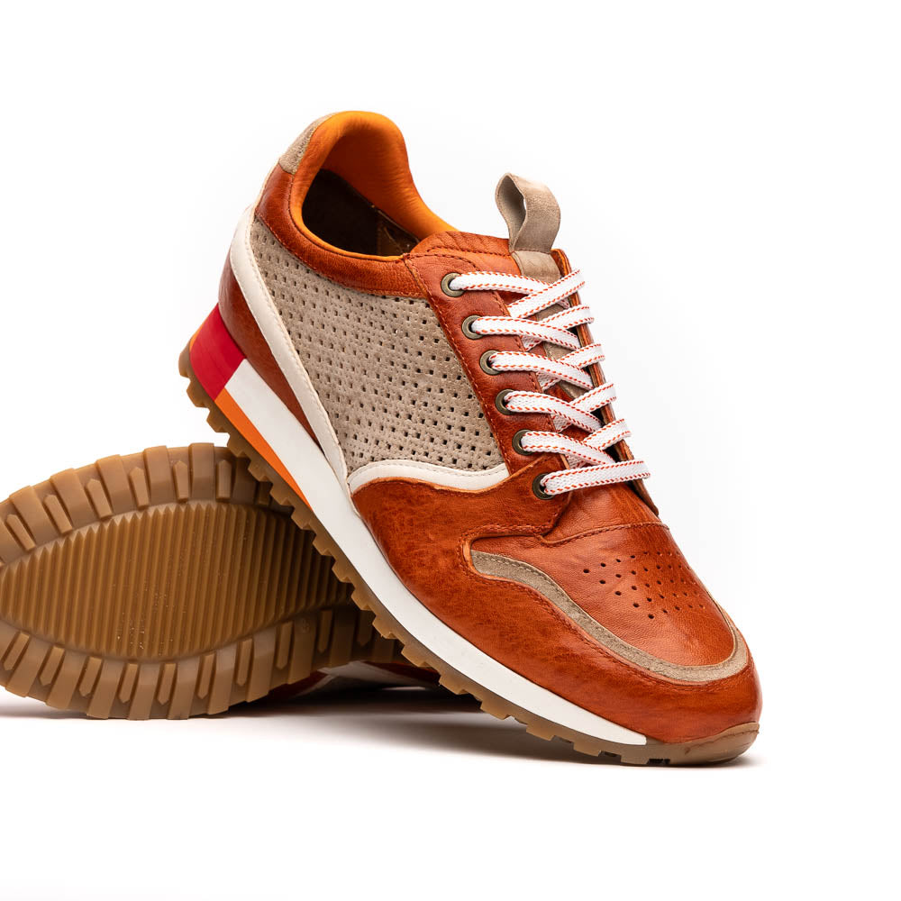 Zelli Matteo Calfskin / Perforated Suede Sneakers Burnt Orange (65-224-ORN)