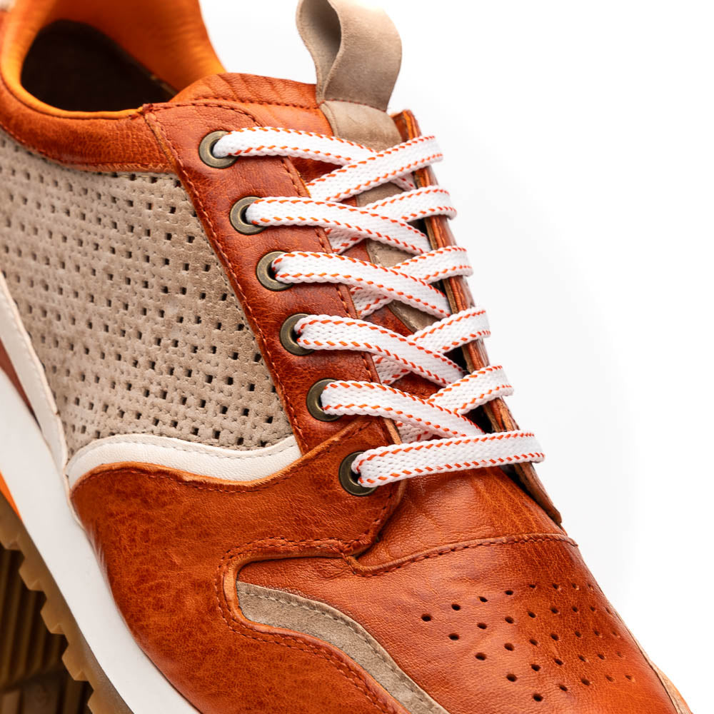 Zelli Matteo Calfskin / Perforated Suede Sneakers Burnt Orange (65-224-ORN)