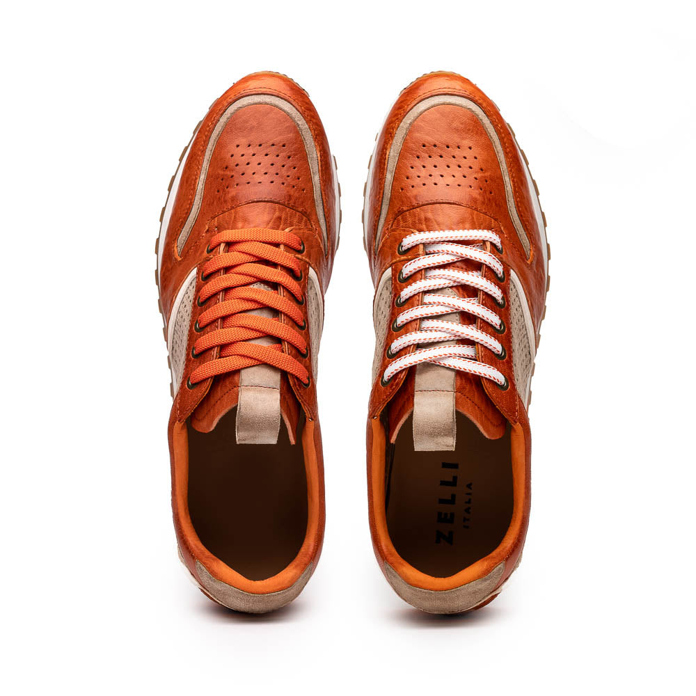 Zelli Matteo Calfskin / Perforated Suede Sneakers Burnt Orange