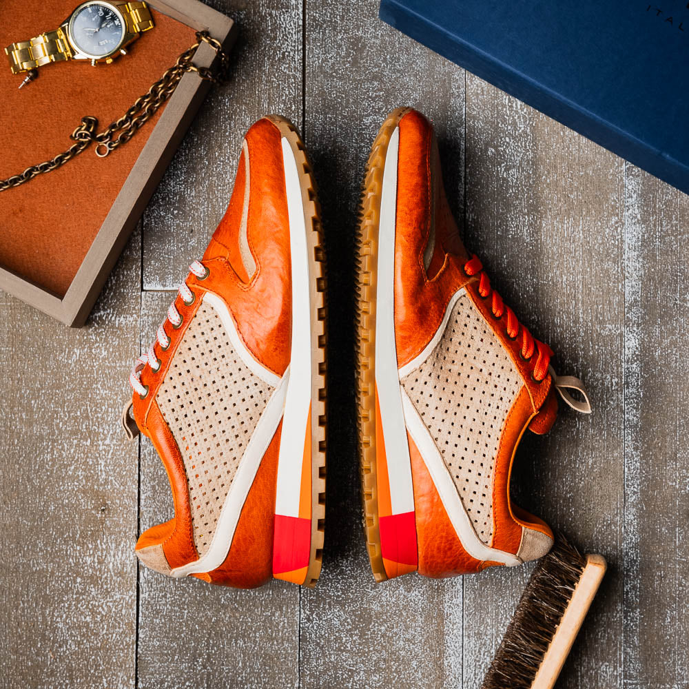 Zelli Matteo Calfskin / Perforated Suede Sneakers Burnt Orange (65-224-ORN)
