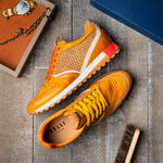 Zelli Matteo Calfskin / Perforated Suede Sneakers Mustard (65-224-MUS)