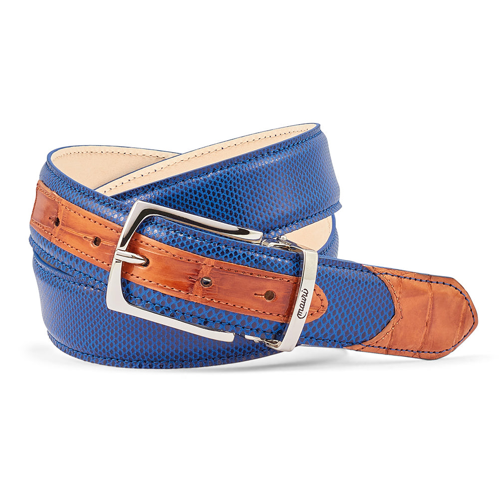 Mauri 0100/35 Alligator & Karung Belt Cognac / Brilliant Blue