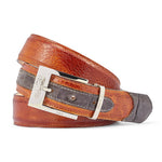 Mauri 0100/35 Baby Croc & Ostrich Leg Belt Olive/ Mustard