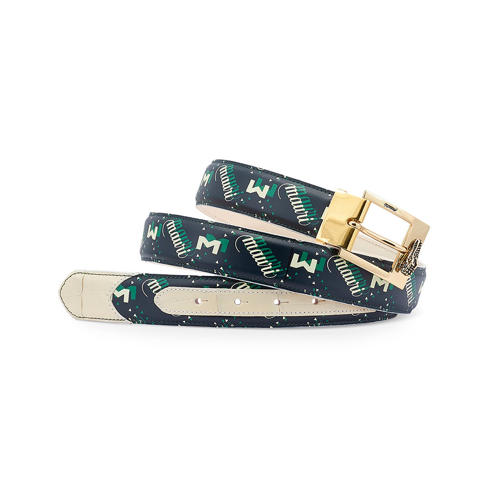 Mauri 0100/35 Baby Crocodile / Calfskin Belt Cream / M Shade Print Green