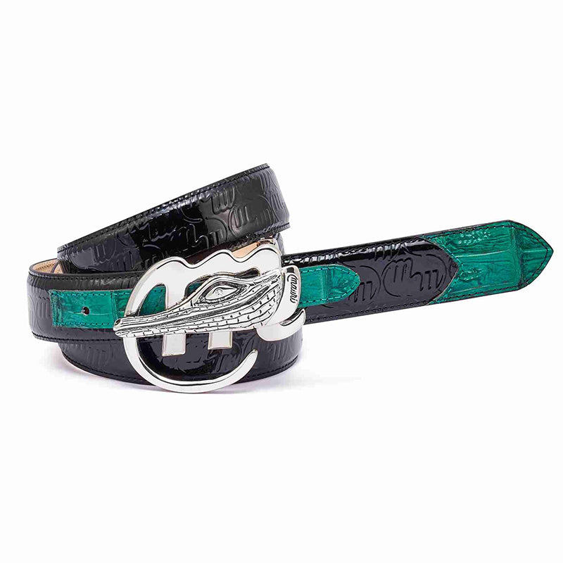 Mauri 0100 35 Baby Crocodile / Patent Embossed Belt Black / Leaf Green