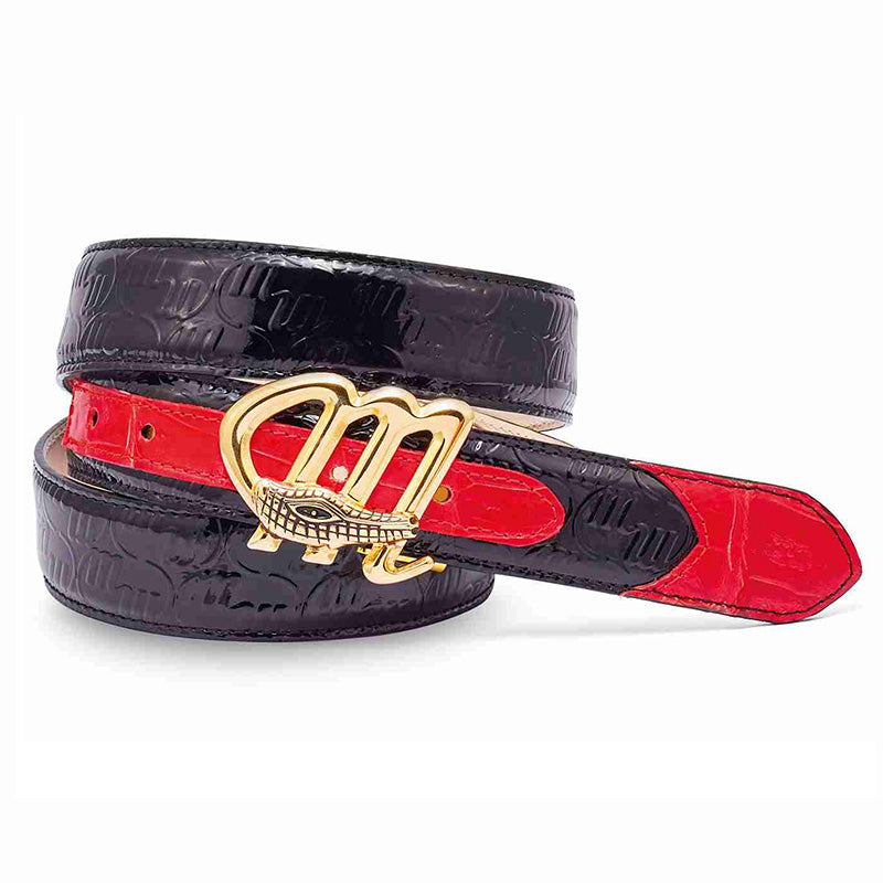 Mauri 0100 35 Baby Crocodile / Patent Embossed Belt Black / Red / Gold