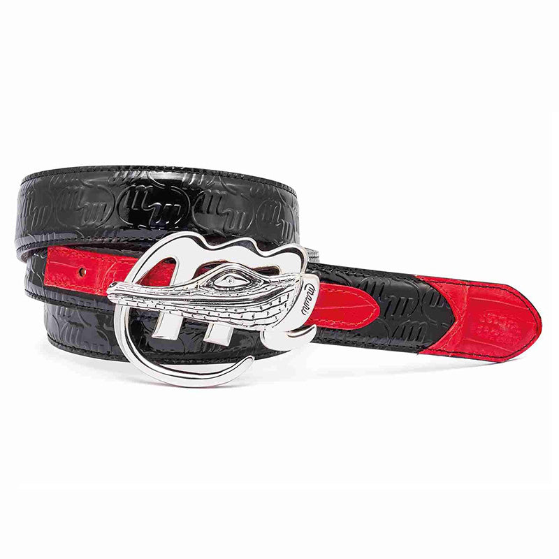 Mauri 0100 35 Baby Crocodile / Patent Embossed Belt Black / Red