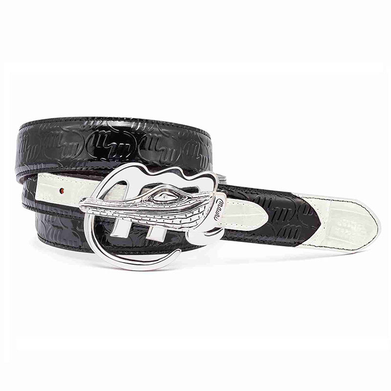 Mauri 0100 35 Baby Crocodile / Patent Embossed Belt Black / White