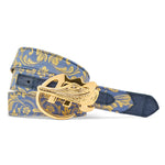 Mauri 0100/35 Croc & Gobelins Fabric Belt W. Blue / New Blue